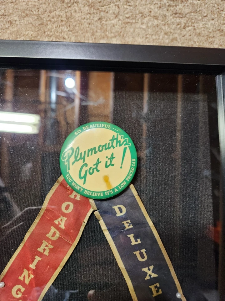 Framed Vtg and RARE 1939 Plymouth DE LUXE Roadking Touring Sedan advertising PIN - Image 4 of 4