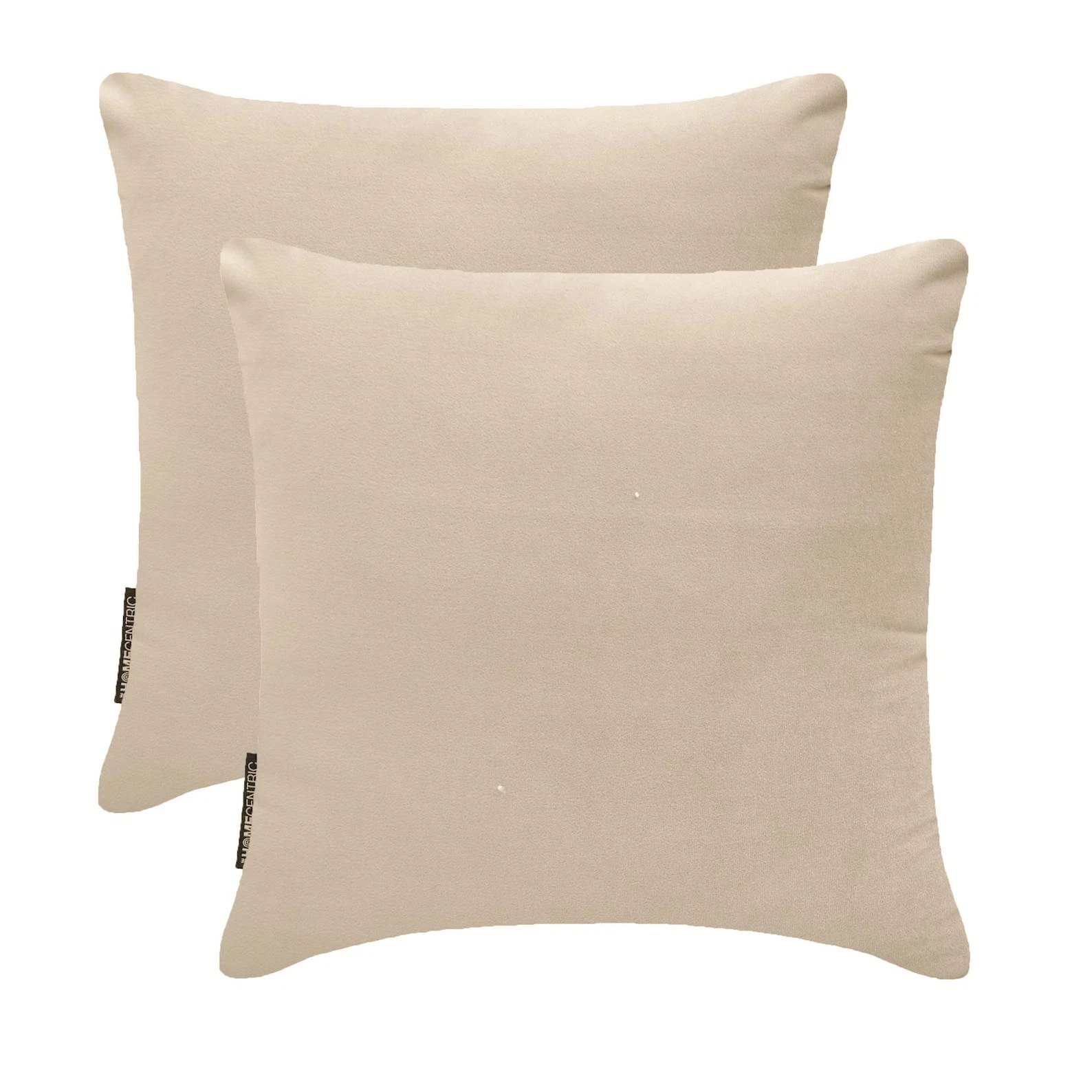 Ecru Cream Velvet Throw Pillow Covers, 16"x16" (Pack of 2)-Ecru Cream Velvet