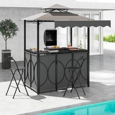 3-Piece Outdoor BBQ Canopy w/ Bar Table & 2 Foldable Bar Chairs Set