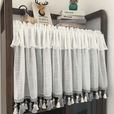 Lace Sheer Curtain Tasseled Short Curtain Cabinet Door Half Curtain Window Drape