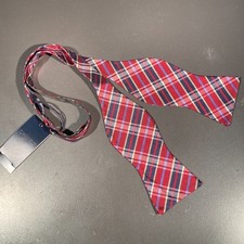 NWT 100 Silk Red Plaid Self Bow Tie by Cremieux