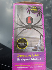 Halloween Dropping Spider Prop 2 ft Black/Red Sound  Motion Activated