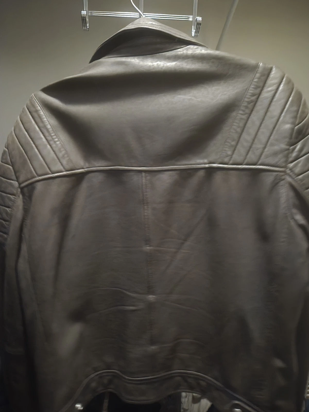 AllSaints Men's Black Shesrling Leather Bomber Jacket Spread Collar Pockets L - product detail image 2
