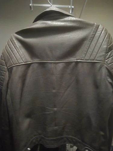 AllSaints Men's Black Shesrling Leather Bomber Jacket Spread Collar Pockets L image 2