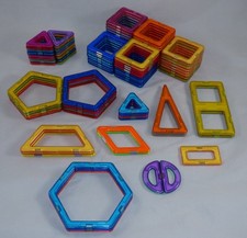 Magformers 87 Piece Lot Magnetic Tiles Various Shapes Preowned STEM Toy Pieces