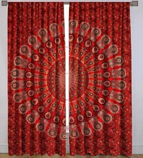 Indian Mandala Window Curtain Red Hinppie Boho Arched Door Valances Home Decor