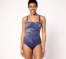 Susan Graver Women's Swimsuit Sz 16 Soleil Embroidered with Blue A636612
