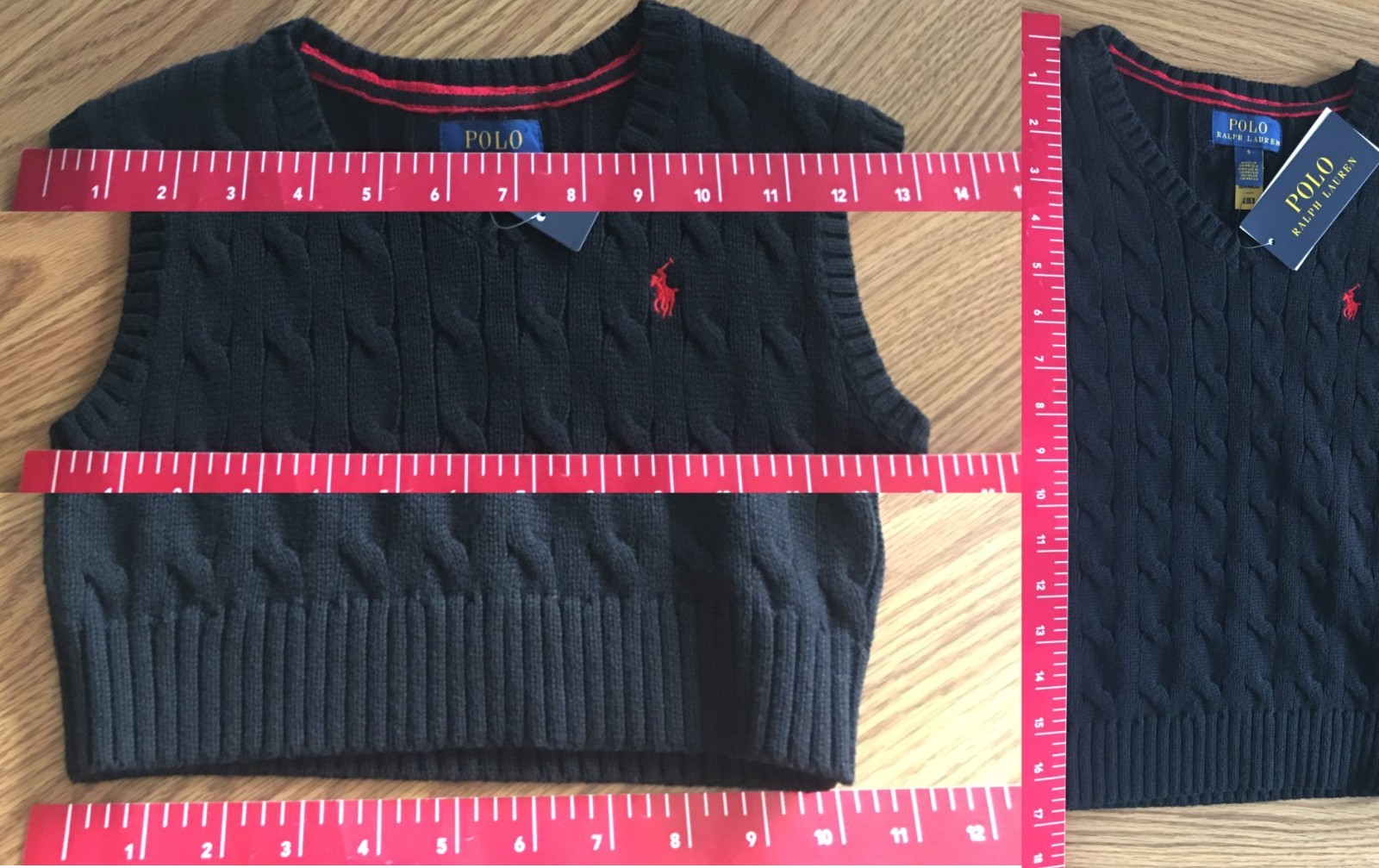 Polo Ralph Lauren Boys Size 5 Cable Knit Sweater Vest Black  w Red Logo thumbnail 4