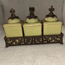 Gracious Goods 3 Canister Set With Stand - Faith Hope Love - Sage