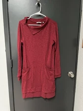 Horny Toad Cowl Neck Long Sleeve Dress Red Womens Medium Knee Length Casual