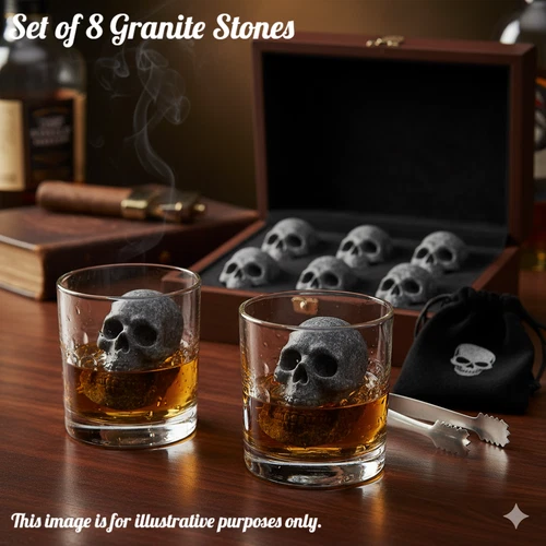 Skull Granite Drink Stones Whiskey Stones Gift Set