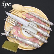Antique French Sterling Silver 5pc Serving Utensil Set, Meat & Salad Service, Bx