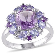 Amour Sterling Silver 3 CT TGW Amethyst And Tanzanite Halo Ring
