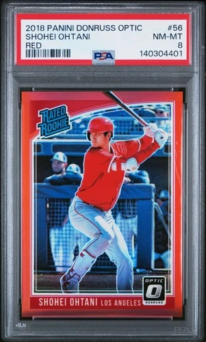 2018 Panini Donruss Optic Rated Rookie Red Prizm Batting Shohei Ohtani /99 PSA 8
