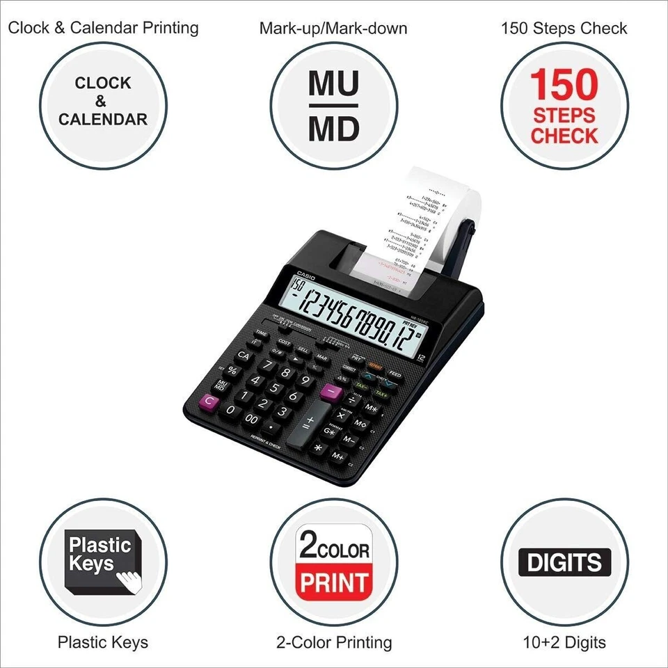 Casio HR-100RC-BK 150 Steps Check & Correct Printing Calculator with Reprint - Image 2 of 4
