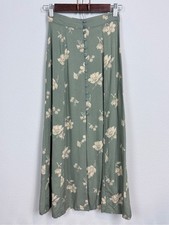 Vintage 90s Express Sage Green Floral Button Front Midi Skirt XS 24 waist