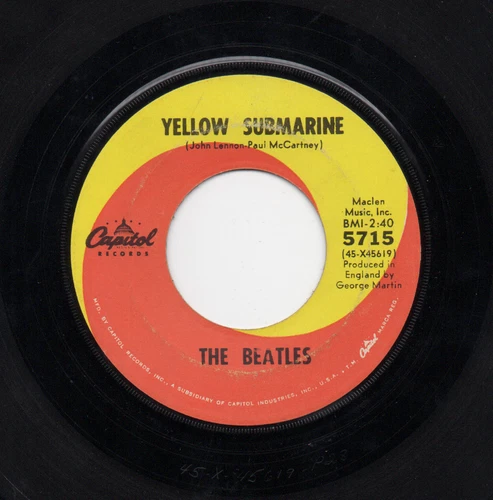 BEATLES Yellow Submarine VERY RARE CAPITOL SWIRL 45 w/ WHITE PERIMETER PRINT