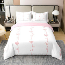 Pink Bowknot 100 Cotton Twin Duvet Cover Set for Girls, 2-Piece Bedding