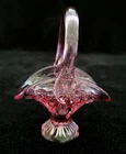 Vintage FENTON Art Glass Dusty Rose Mini Basket Flower Pattern Flawless Piece