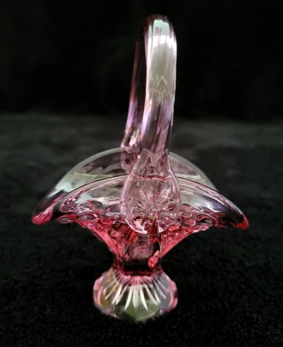 Vintage FENTON Art Glass Dusty Rose Mini Basket Flower Pattern Flawless Piece