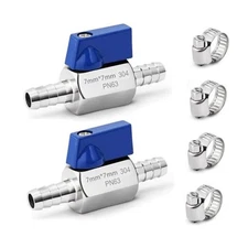 2 Pack 1/4" Hose ID Barb Mini Ball Valve, Stainless Steel Small Shut 1/4 Inch