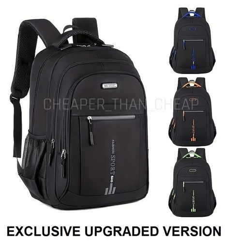 Black Backpack Rucksack Large Upgraded Mens Womens Bag Travel Work School Sports