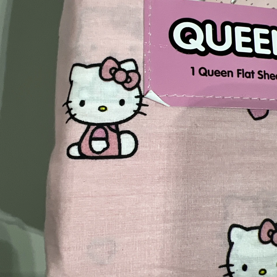 Nuevo Juego de Sábanas Sanrio’s Hello Kitty 4 Piezas Queen Rosa 100% Algodón Gatito Sentado Foto 3 de 4