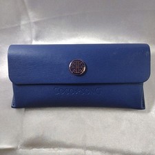 Coco Song Soft Eyeglass Sunglass Case Blue Faux Leather Logo Flip Top Storage