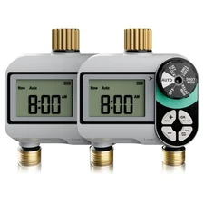 2 Zone Sprinkler Timer with Brass Inlet & Outlet, Programmable Water Timer - USA