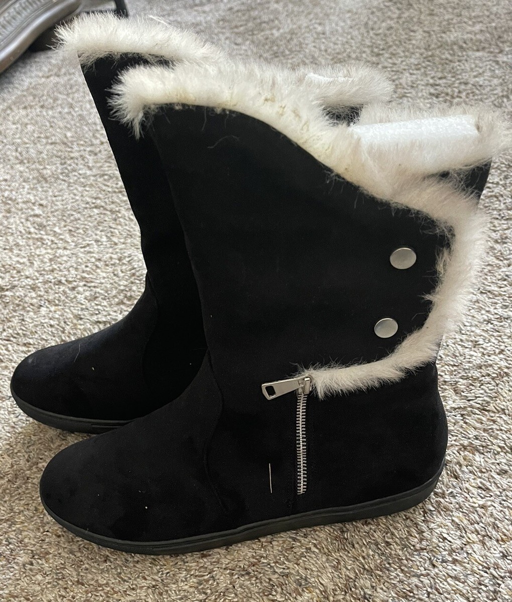 Bellini Womens Black Furry Faux Fur Zipper Winter Snow Boots Size 13
