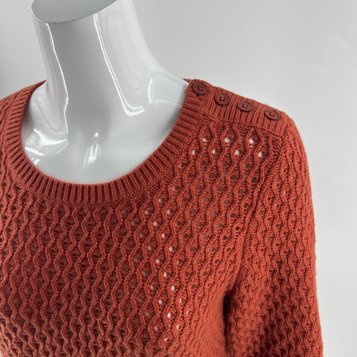 Talbots Sweater So Large Brick Red Open Knit Pullover Wool