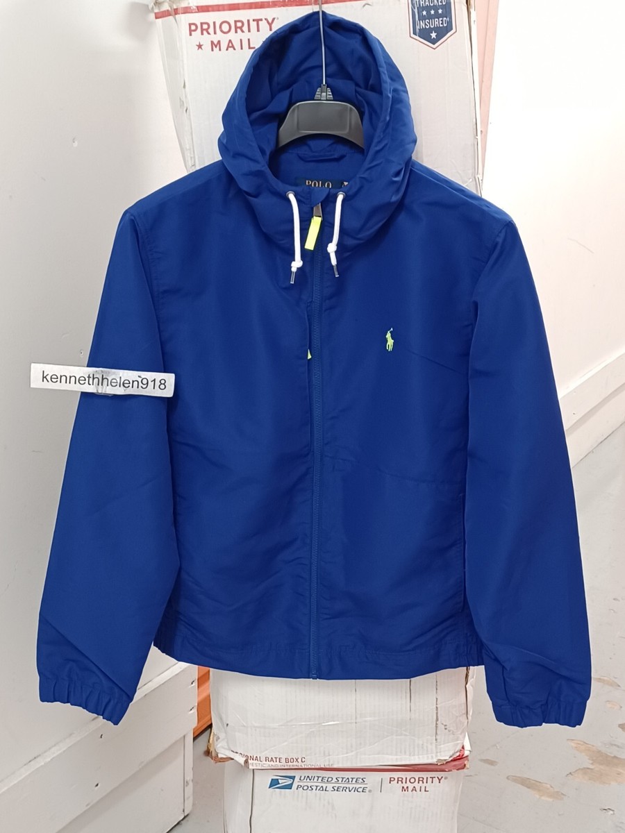 POLO RALPH LAUREN PACKABLE WATER REPELLENT HOODED JACKET BLUE PURPLE MENS  SIZE L
