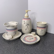 Francine Zajac Pottery Bathroom Set Toothbrush Holder Soap Dispenser Cup Tray