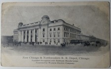 1911 New Chicago and Northwestern C & NW RR Depot Chicago Mazda Ad Vintage PC