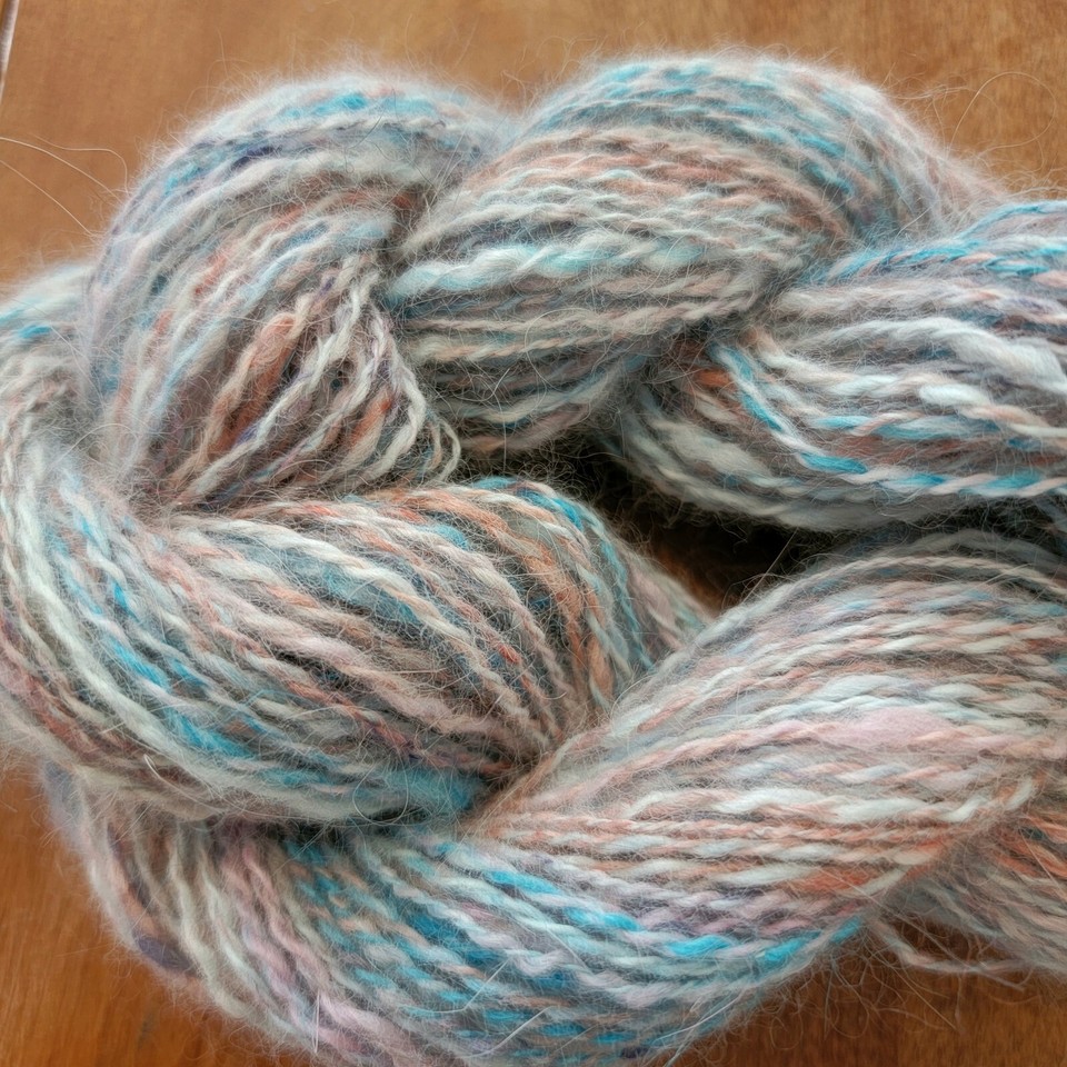 Handspun Angora Rabbit Yarn from Handpainted Fiber Sport Weight 44