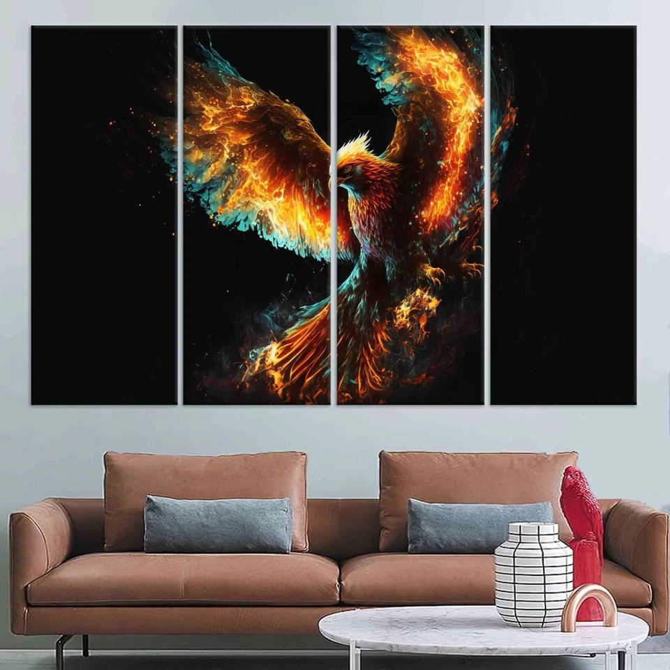Phoenix Wall Art Canvas, Fire Bird Poster, Mythical Flame Bird Decor - Image 3 of 4