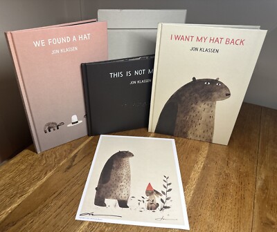 Jon Klassen's Hat Box by Jon Klassen SIGNED & DOODLED HB Set + SIGNED PRINT