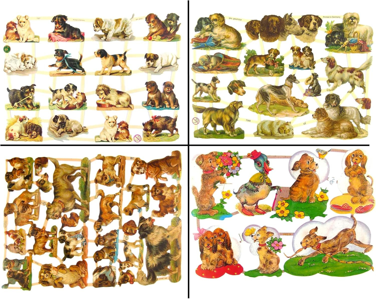 Glanzbilder Hunde Motiv Set aus 4 verschiedenen Oblaten