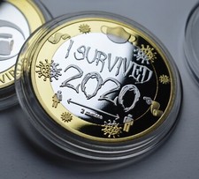 'I SURVIVED 2020' Silver & 24ct Gold Commemorative. Gift/Present/Novelty/Coin