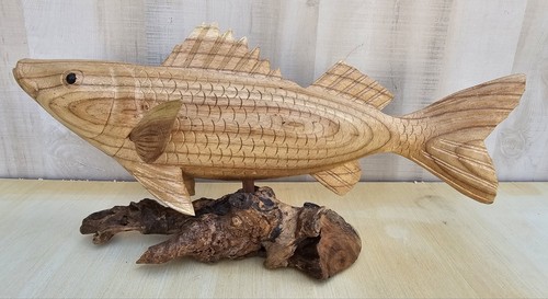 Tropische Fische handgeschnitzt Holz Replik Regal 3D Skulptur Fisch Hone Dekor  - Bild 1 von 10