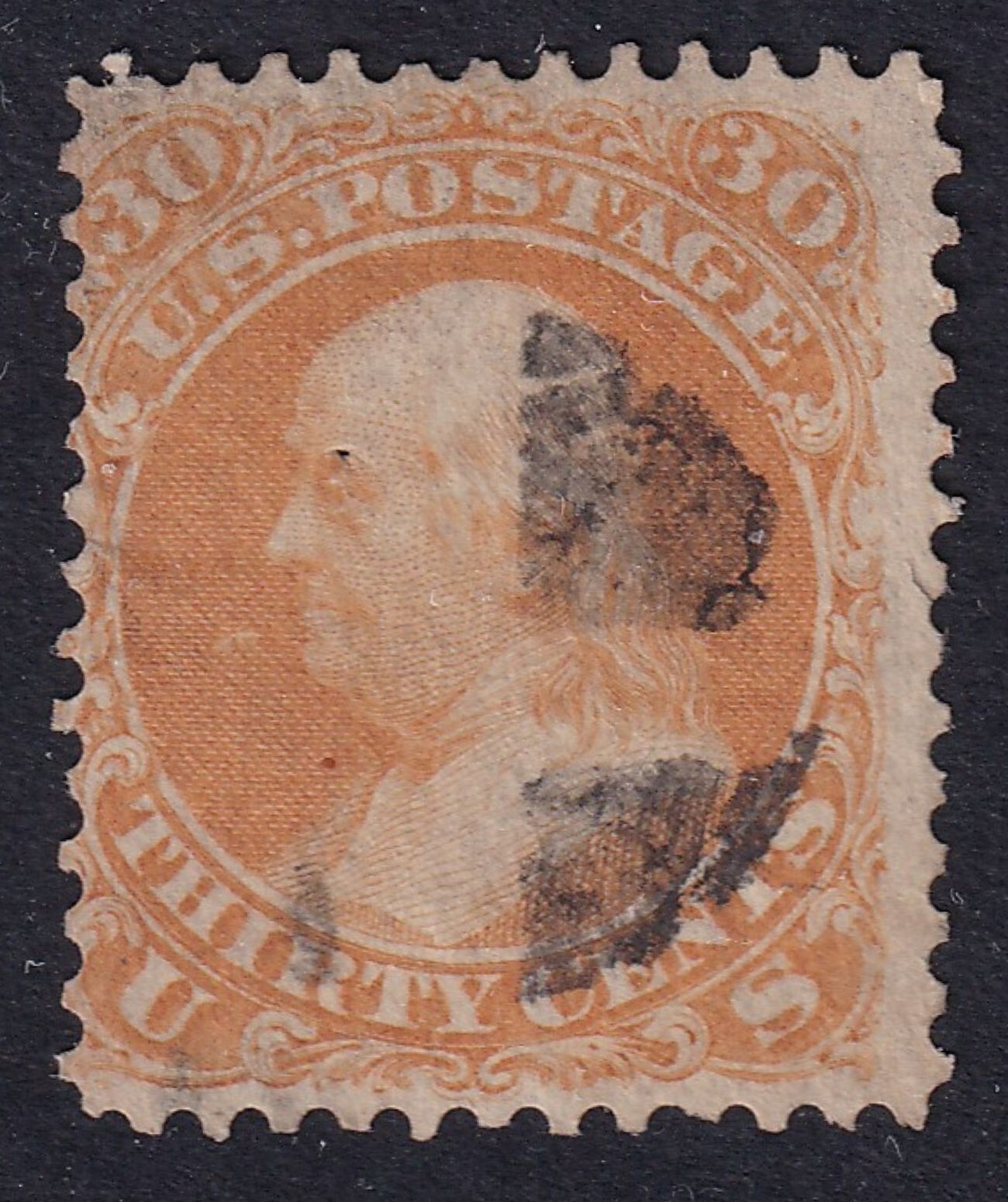 ESTADOS UNIDOS 1861 Franklin 30c Naranja SG 67 Usado (£180)