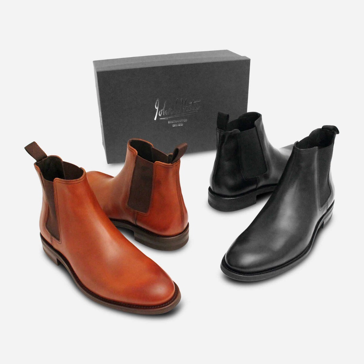 John White Light Brown Leather Mens Chelsea Boots eBay