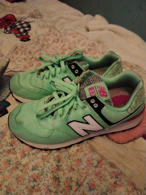 Size 8.5  - New Balance 574 Woven Teal women's 