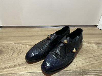 DAVID EDEN Genuine Crocodile Lizard Skin Men s Slip On Shoes Gold Lion Buckle