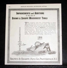 1921 OLD MAGAZINE PRINT AD, BROWN & SHARPE MACHINISTS TOOLS, NEW IMPROVEMENTS!