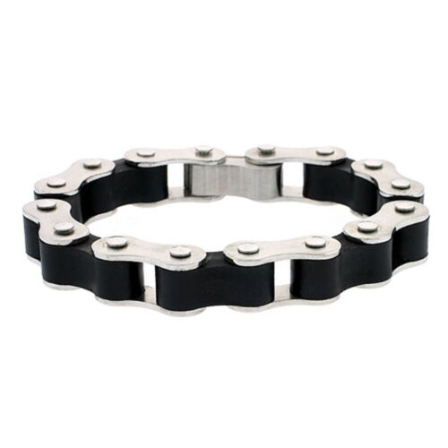 Men Women 13MM Stainless Surgical Steel Rubber Link Bike Chain Bracelet 8" Black - Picture 1 of 1