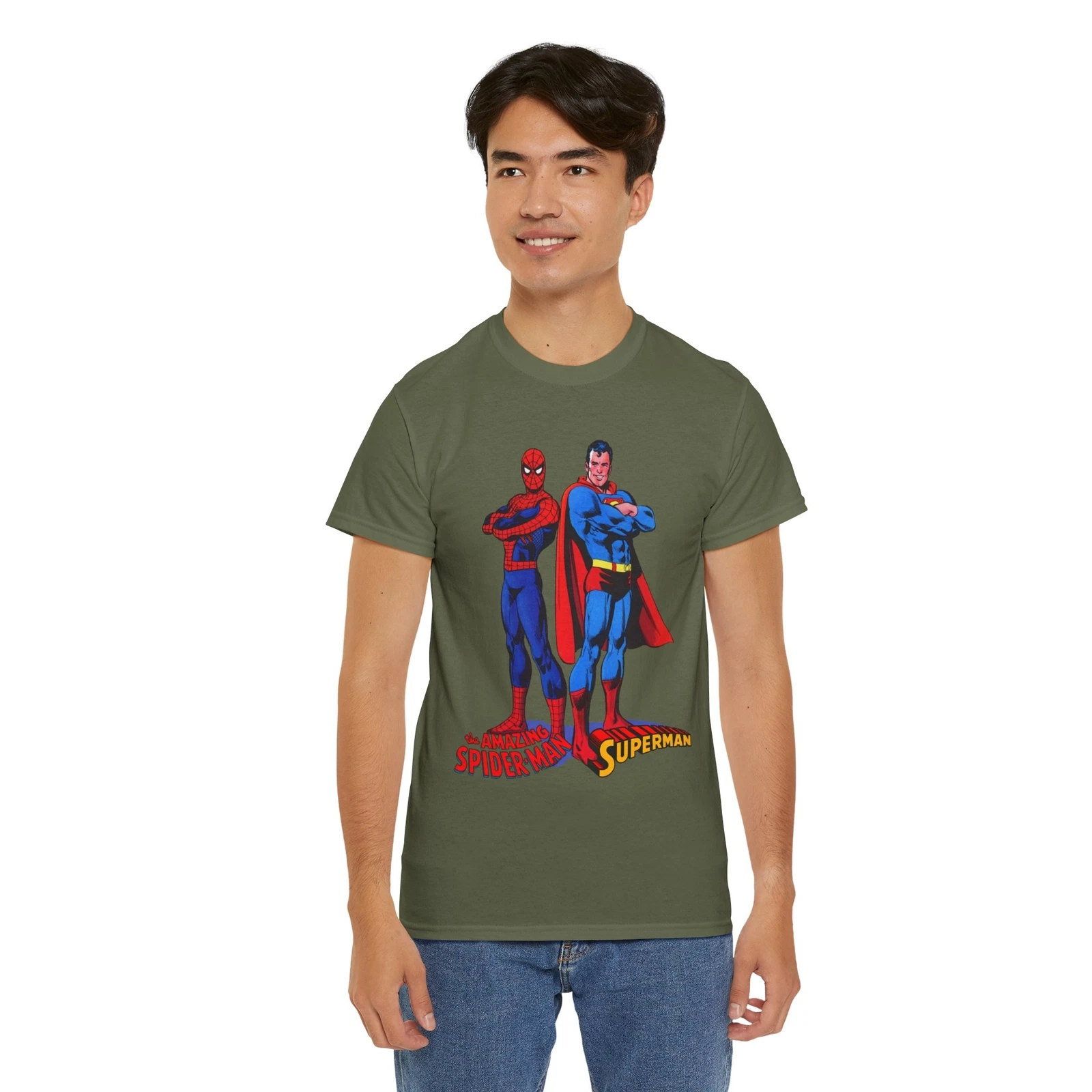 Amazing Spider-man, Superman T-Shirt - 1970s D.C Comics & Marvel Team-Up