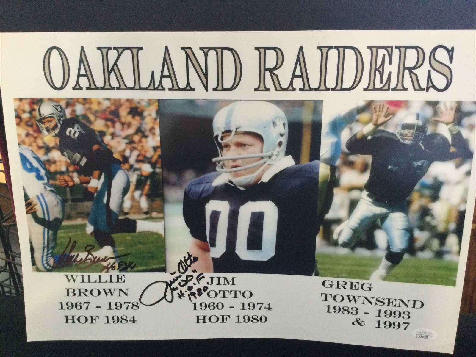 Jim Brown Autographed Signed Oakland Raiders Willie Brown Jim Otto Greg Townsend 17x12 Photo JSA -1 # 
