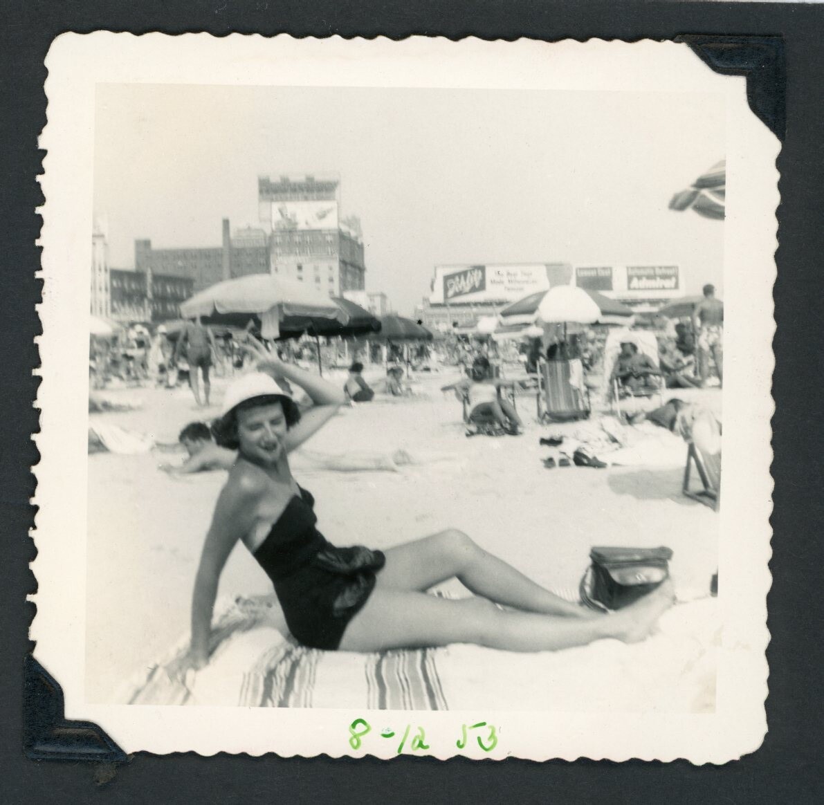 Swimsuit Woman on Beach Atlantic City Photo 1950s Billboards Boardwalk Legs-image