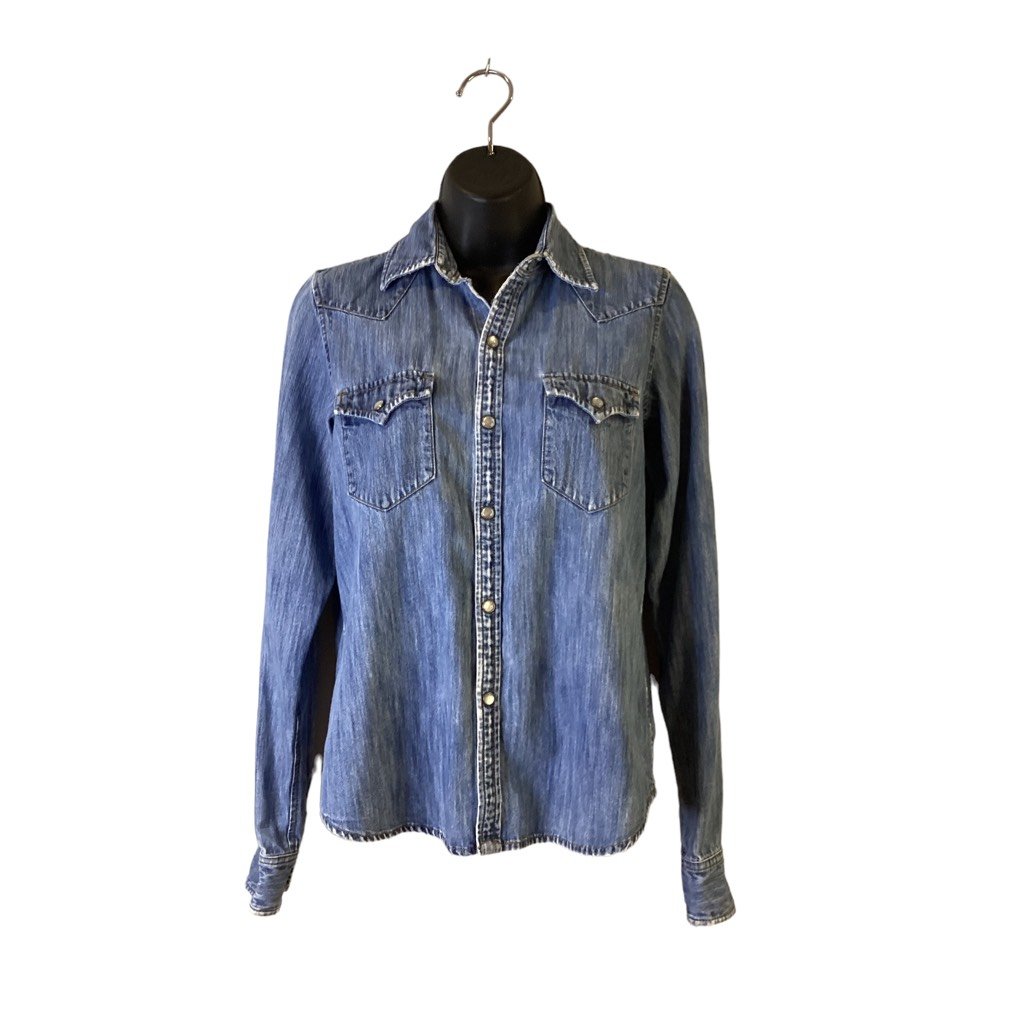 Vtg Lauren Jeans Co. Womens Pearl Snap Denim Shirt Blue LS Cuff